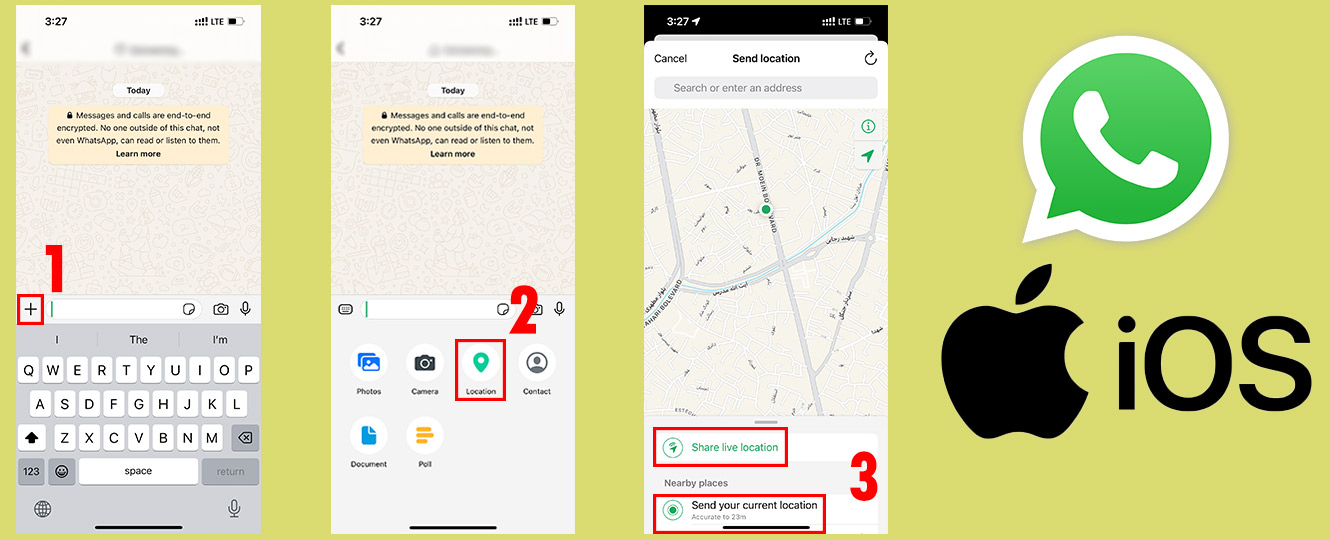 چگونه در واتساپ لوکیشن جای دیگر را بفرستیم در ایفون